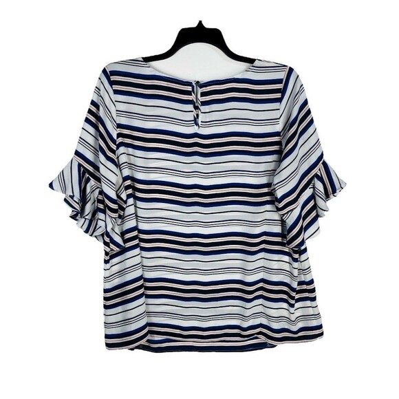 Liz Clairborne Women Plus Size 1X Blue Striped Blouse Ruffle Sleeve Top - Picture 2 of 6